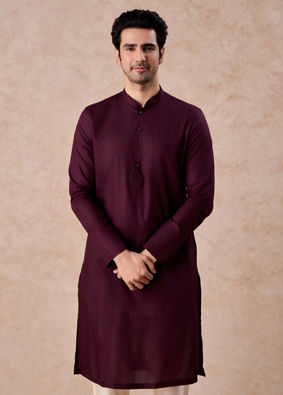 Manyavar Men Wine Cotton Kurta Pajama Set