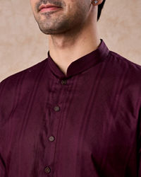 Manyavar Men Wine Cotton Kurta Pajama Set