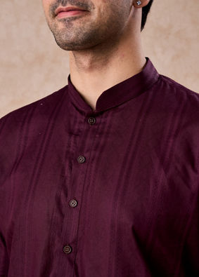 Manyavar Men Wine Cotton Kurta Pajama Set