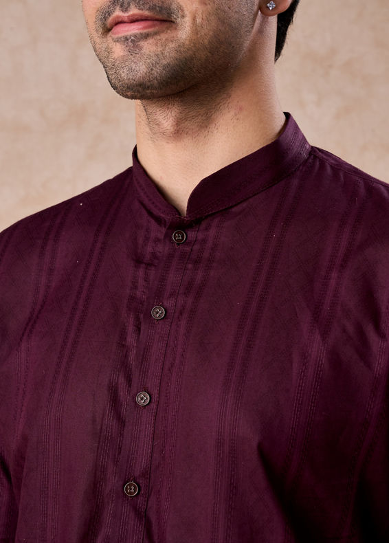 Manyavar Men Wine Cotton Kurta Pajama Set