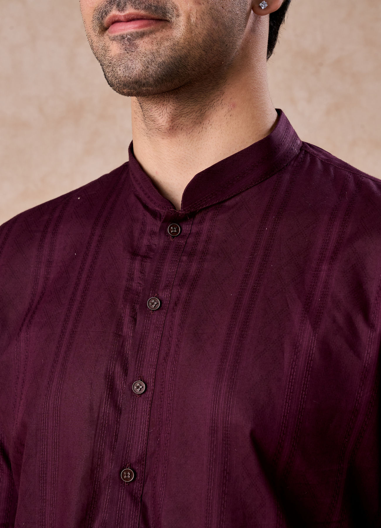 Manyavar Men Wine Cotton Kurta Pajama Set