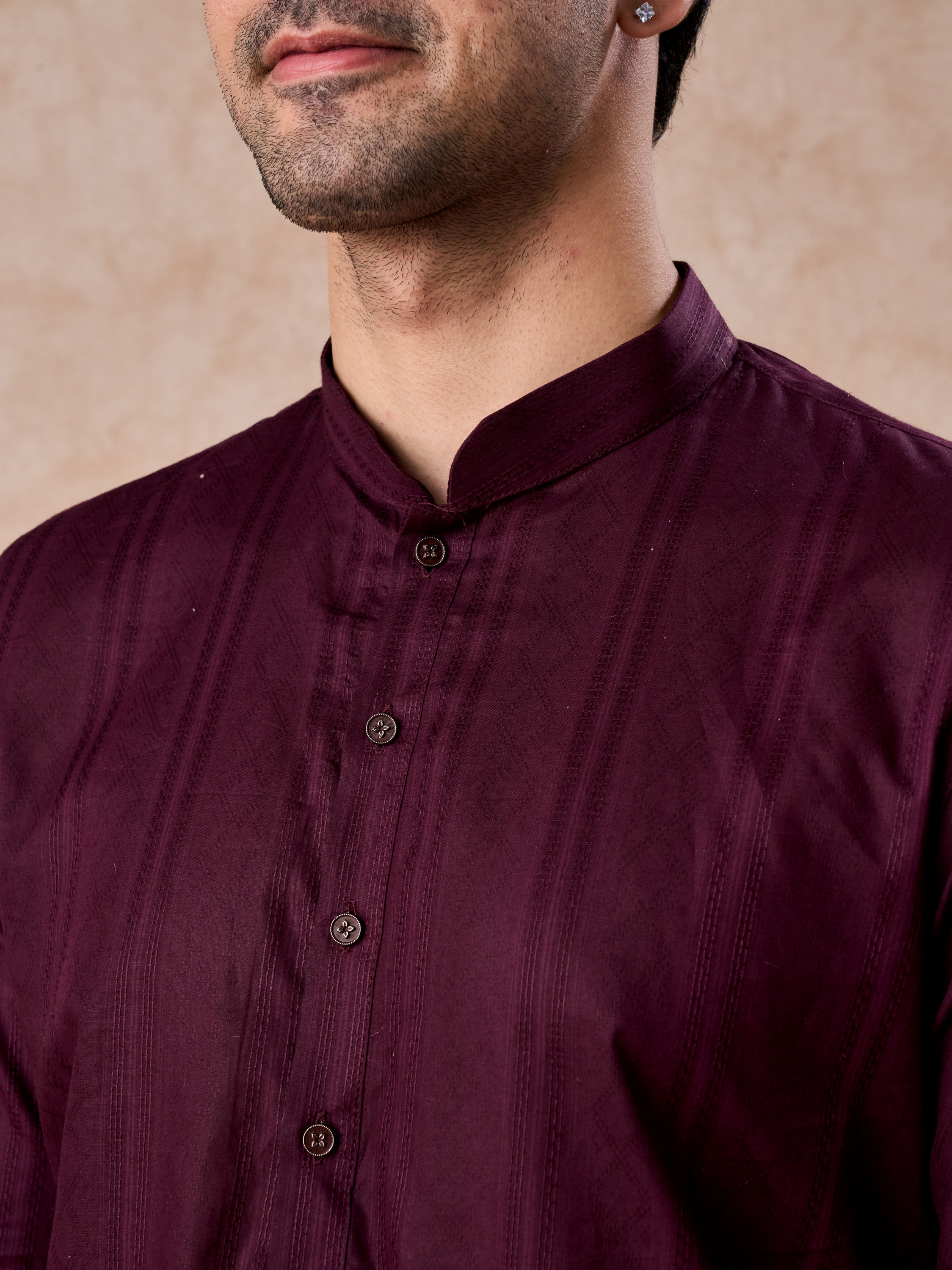 Manyavar Men Wine Cotton Kurta Pajama Set