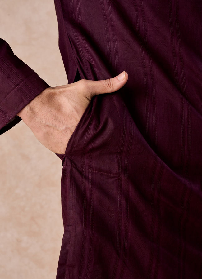 Manyavar Men Wine Cotton Kurta Pajama Set