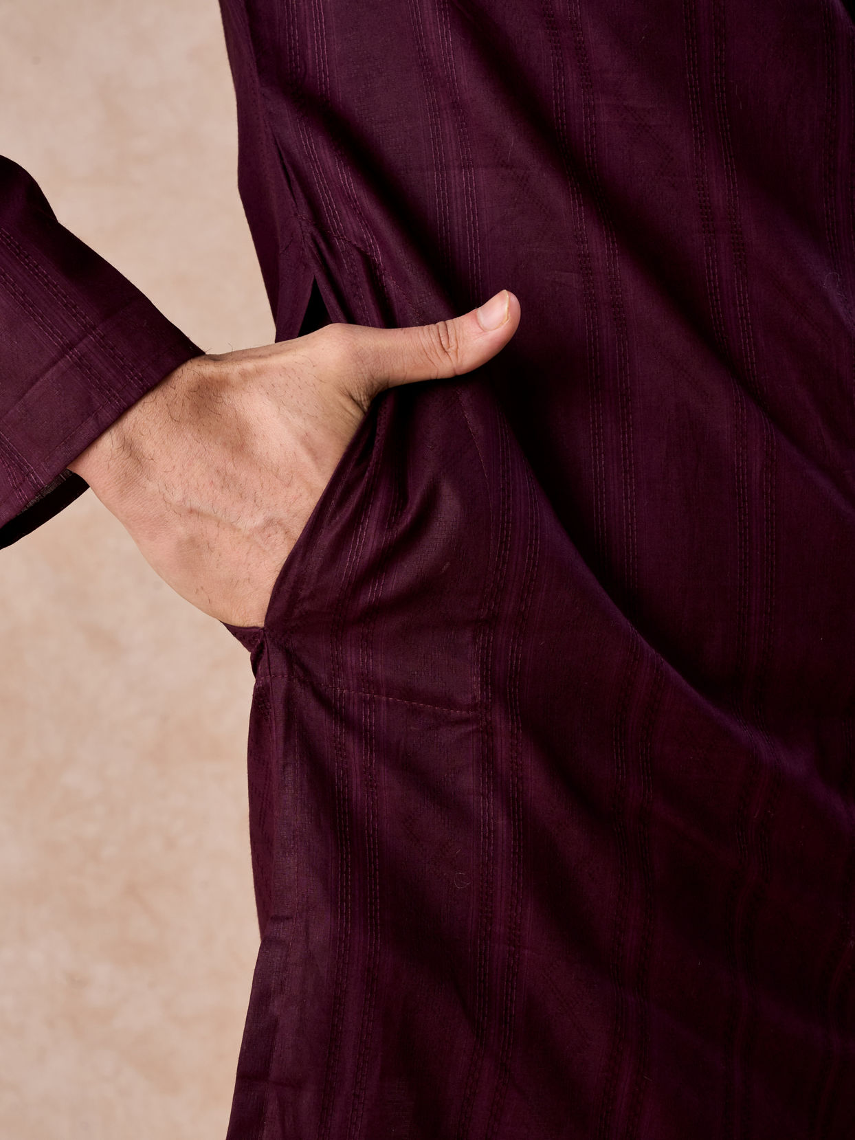 Manyavar Men Wine Cotton Kurta Pajama Set