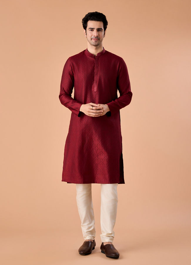 Manyavar Men Maroon Elegance Kurta Pajama