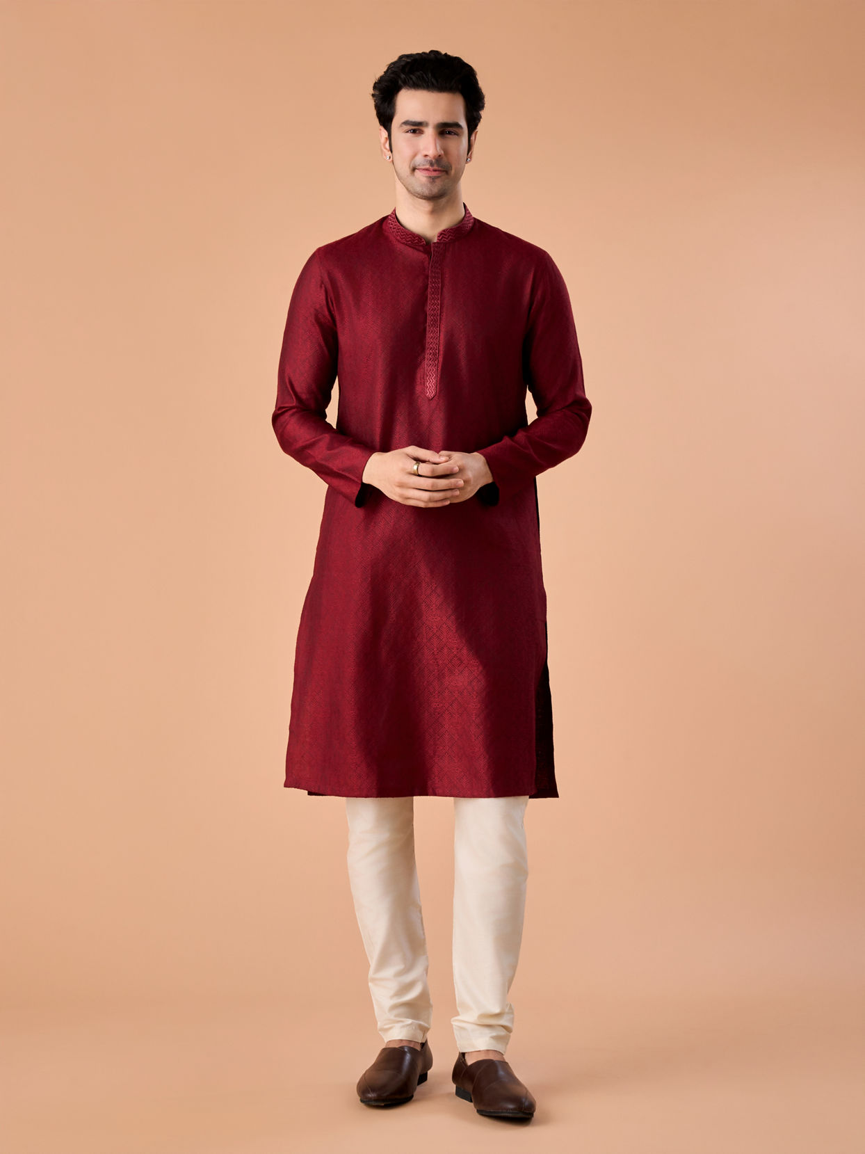 Manyavar Men Maroon Elegance Kurta Pajama