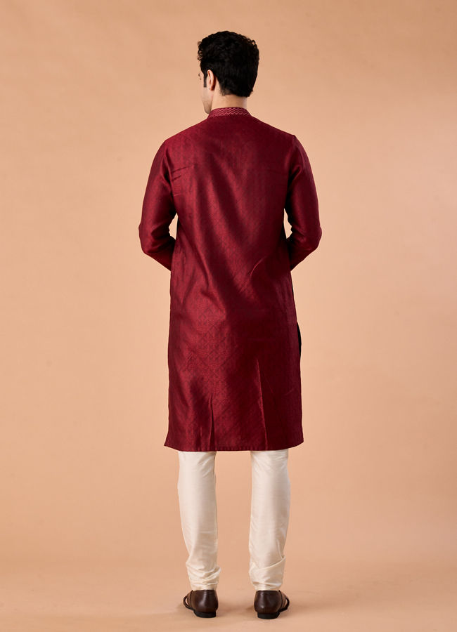 Manyavar Men Maroon Elegance Kurta Pajama