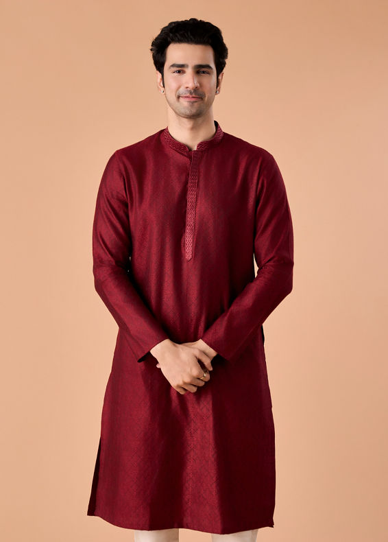 Manyavar Men Maroon Elegance Kurta Pajama