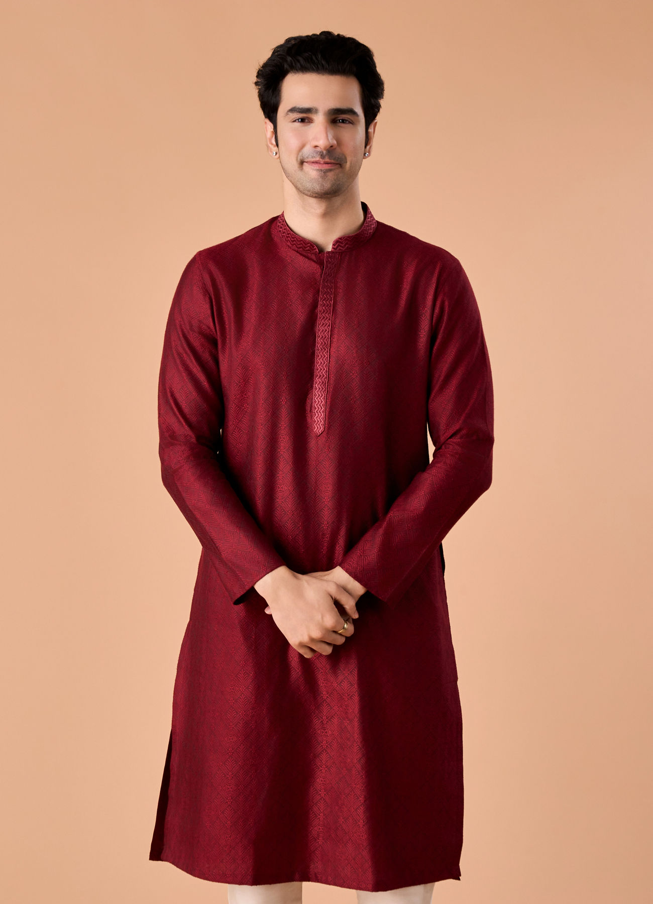 Manyavar Men Maroon Elegance Kurta Pajama