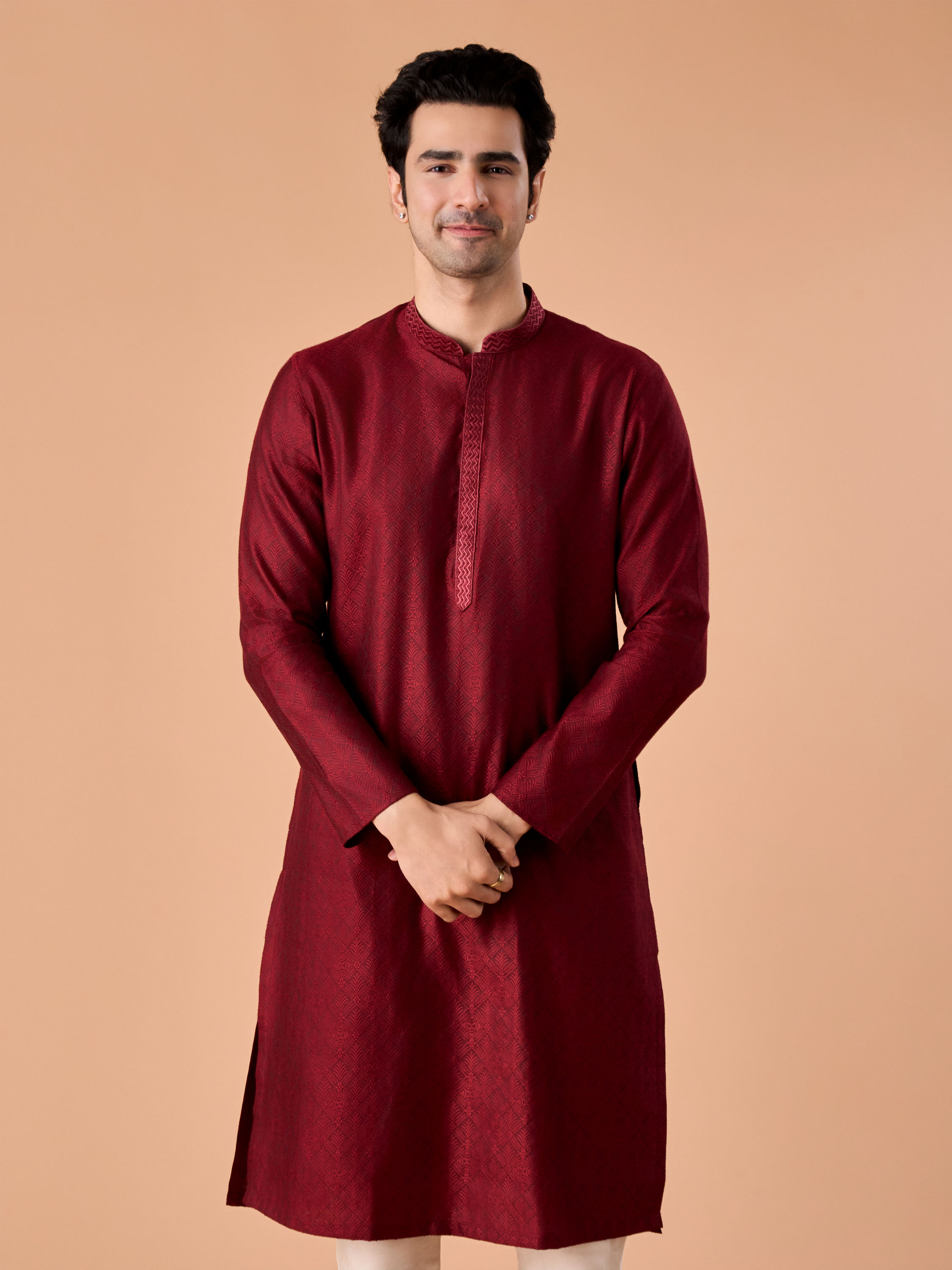 Manyavar Men Maroon Elegance Kurta Pajama