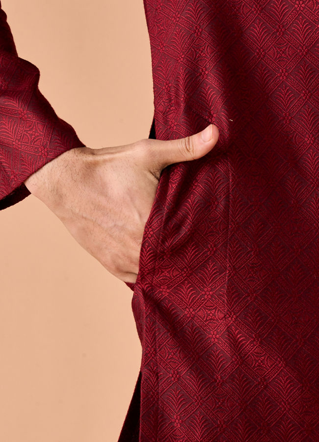 Manyavar Men Maroon Elegance Kurta Pajama