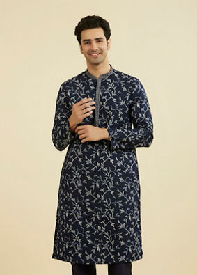 Manyavar Men Elegant Dark Blue Kurta Set