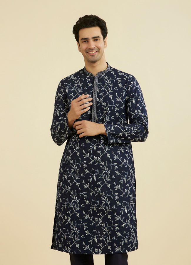 Manyavar Men Elegant Dark Blue Kurta Set