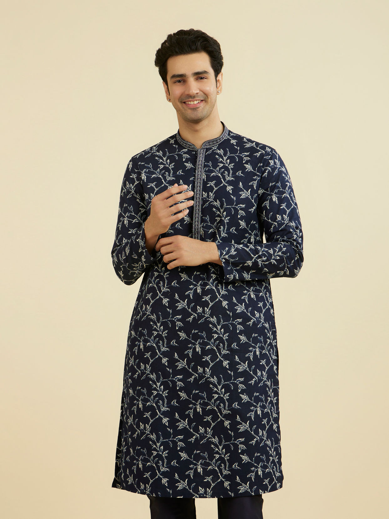 Manyavar Men Elegant Dark Blue Kurta Set