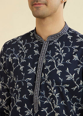 Manyavar Men Elegant Dark Blue Kurta Set