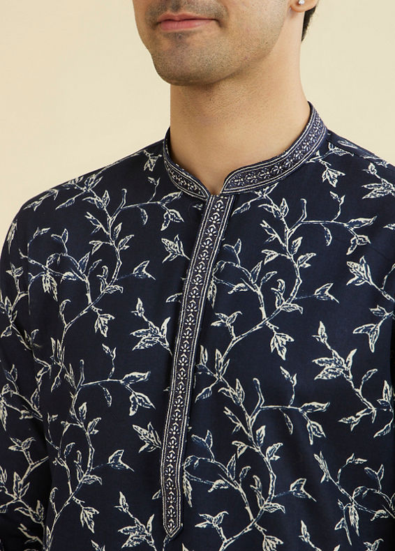 Manyavar Men Elegant Dark Blue Kurta Set