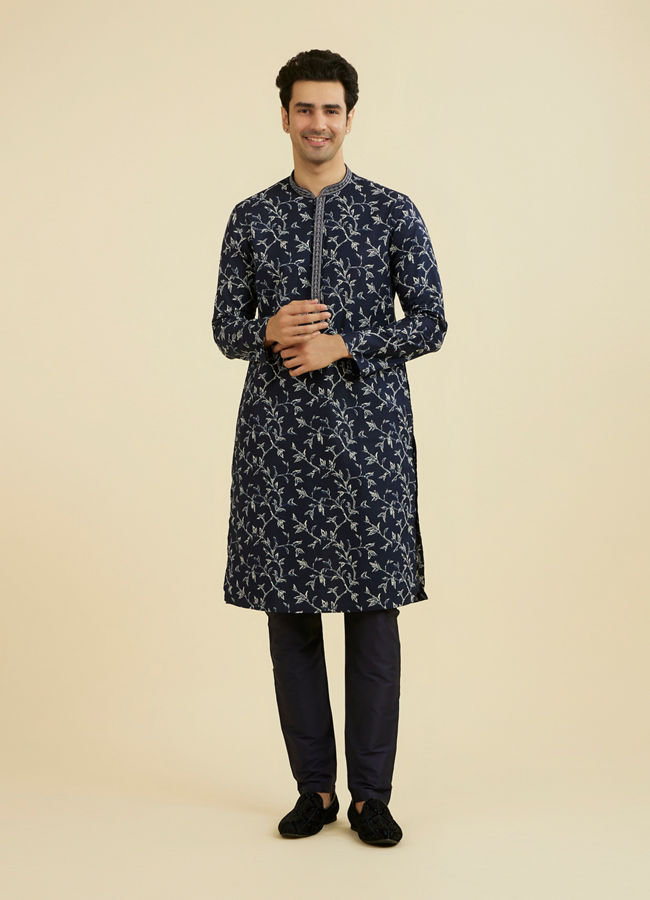 Manyavar Men Elegant Dark Blue Kurta Set