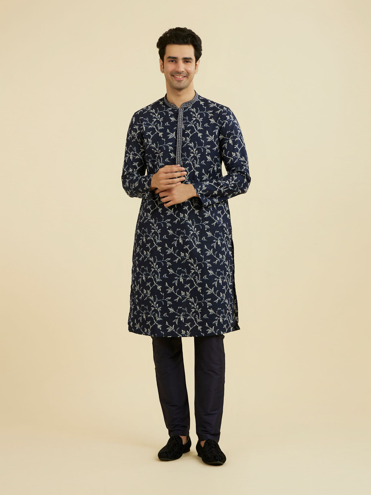 Manyavar Men Elegant Dark Blue Kurta Set