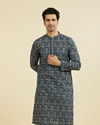 Manyavar Men Regal Mid Blue Ensemble Kurta Pajama