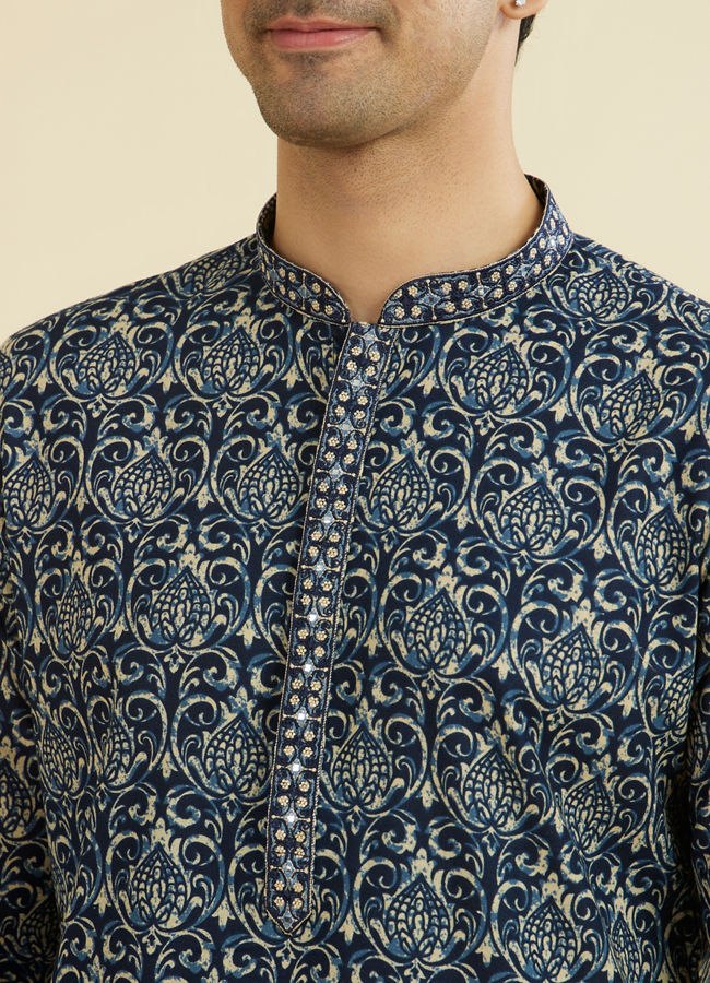Manyavar Men Regal Mid Blue Ensemble Kurta Pajama