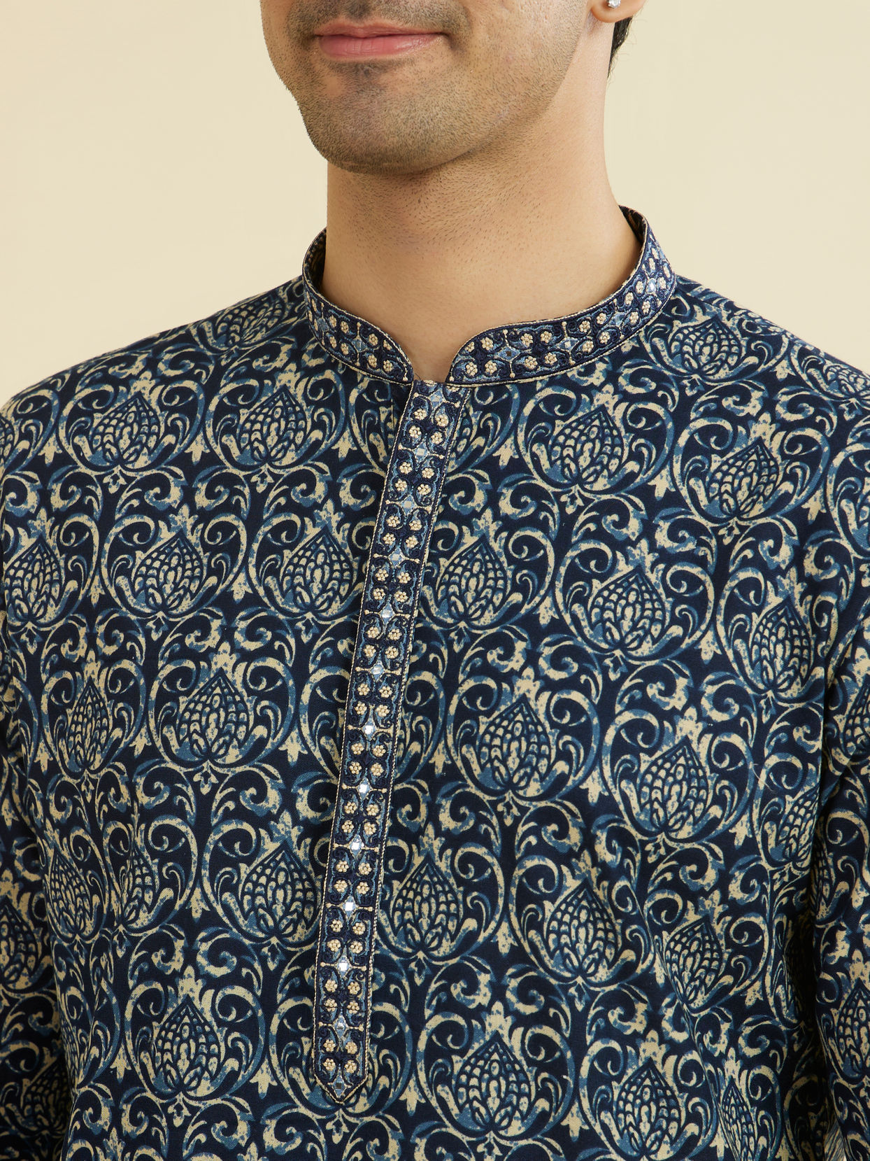 Manyavar Men Regal Mid Blue Ensemble Kurta Pajama