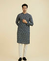 Manyavar Men Regal Mid Blue Ensemble Kurta Pajama