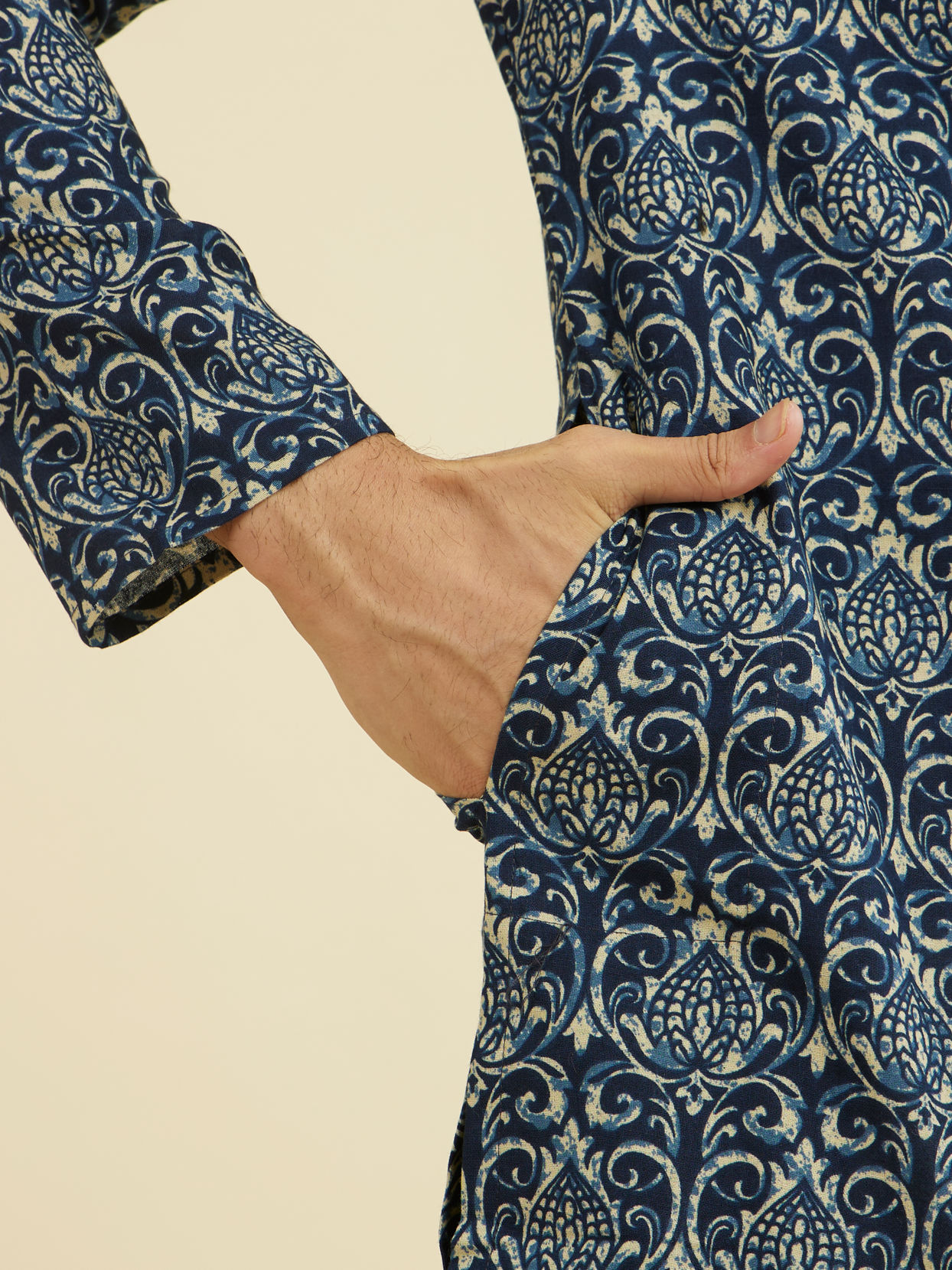 Manyavar Men Regal Mid Blue Ensemble Kurta Pajama