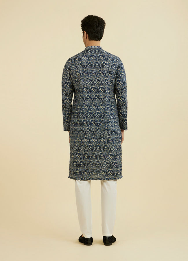 Manyavar Men Regal Mid Blue Ensemble Kurta Pajama