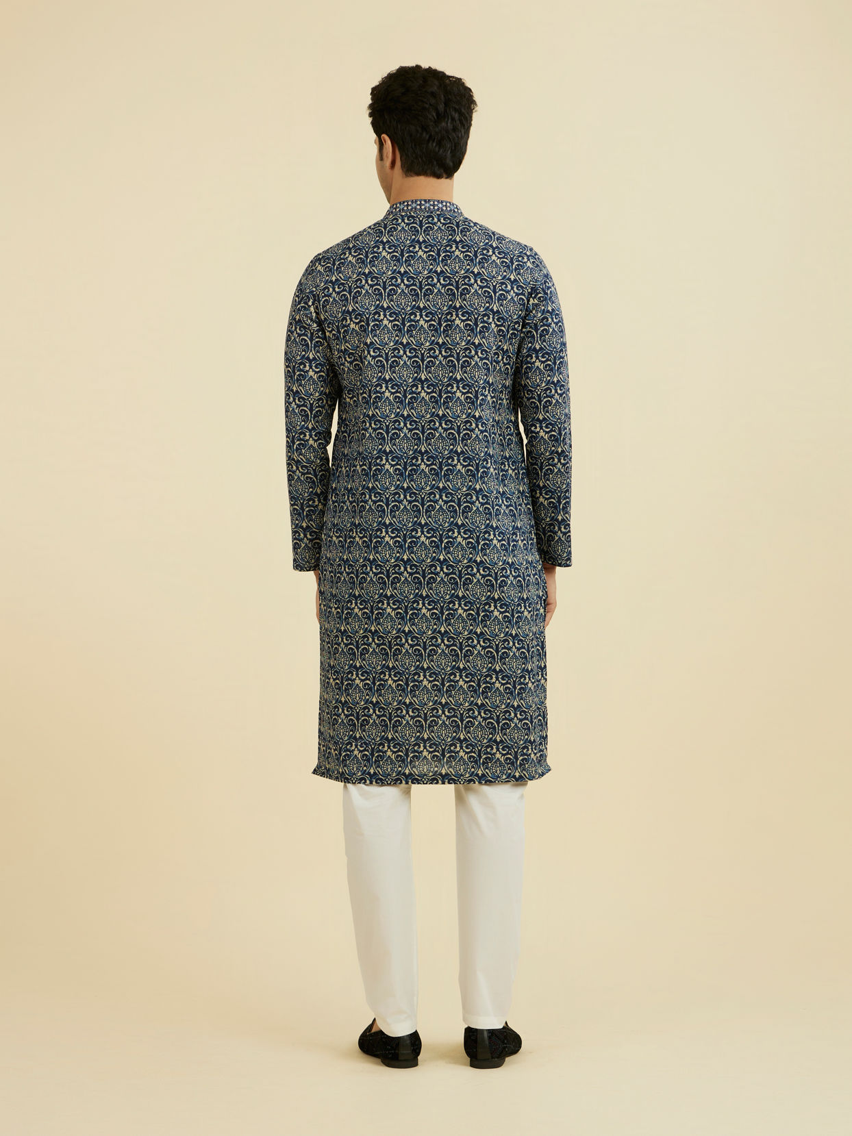 Manyavar Men Regal Mid Blue Ensemble Kurta Pajama