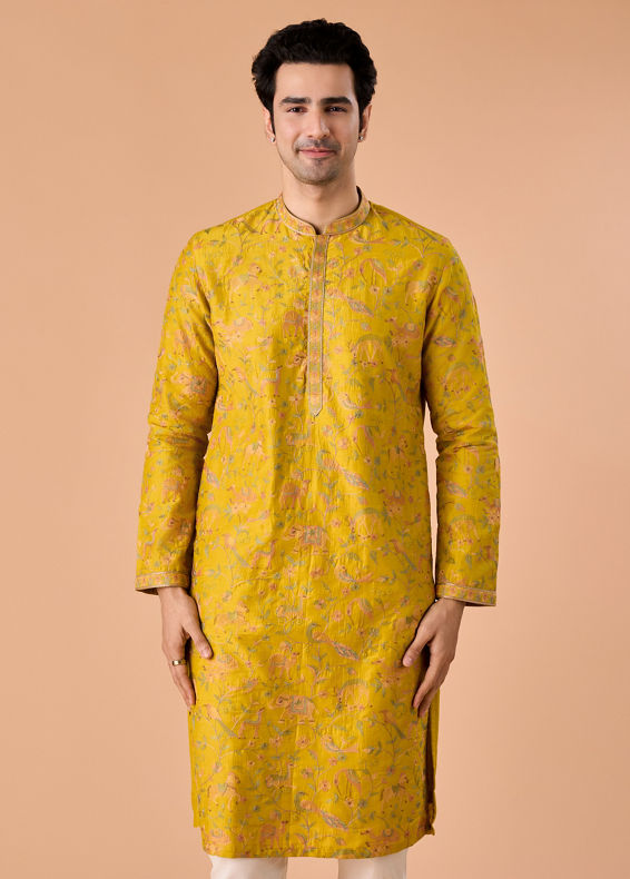 Manyavar Men Mehndi Green Grandeur Kurta Pajama
