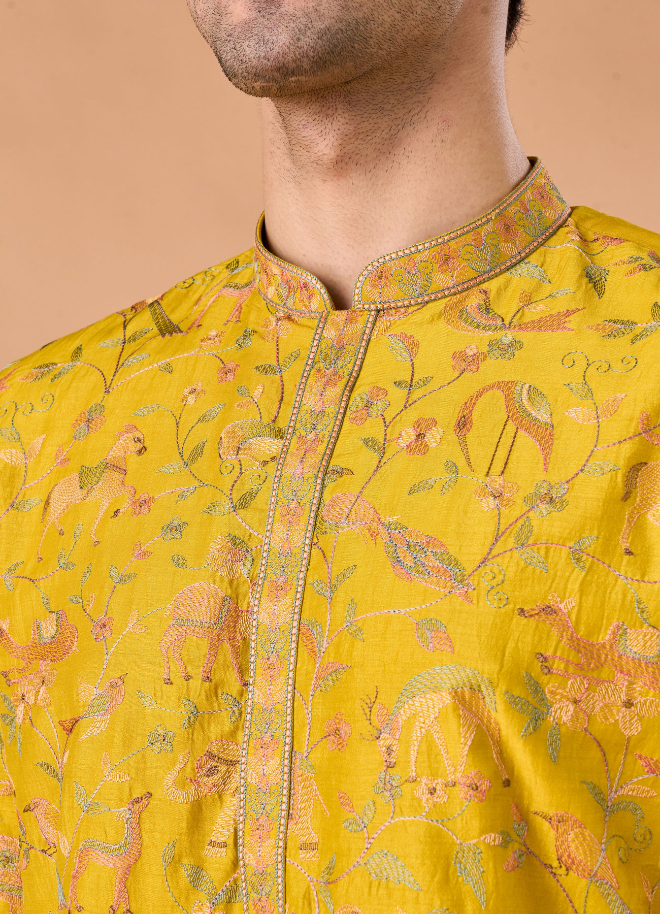 Manyavar Men Mehndi Green Grandeur Kurta Pajama