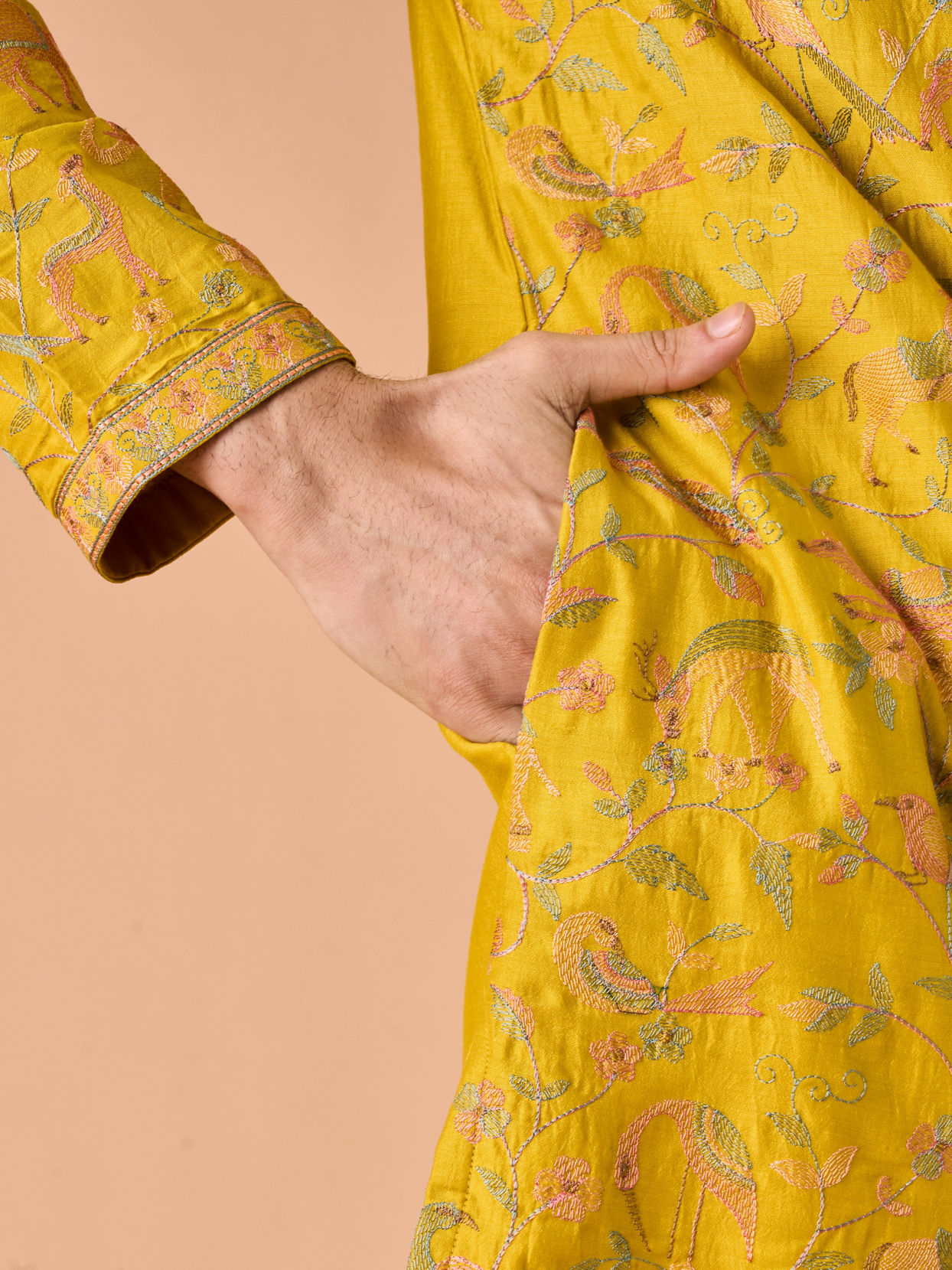 Manyavar Men Mehndi Green Grandeur Kurta Pajama