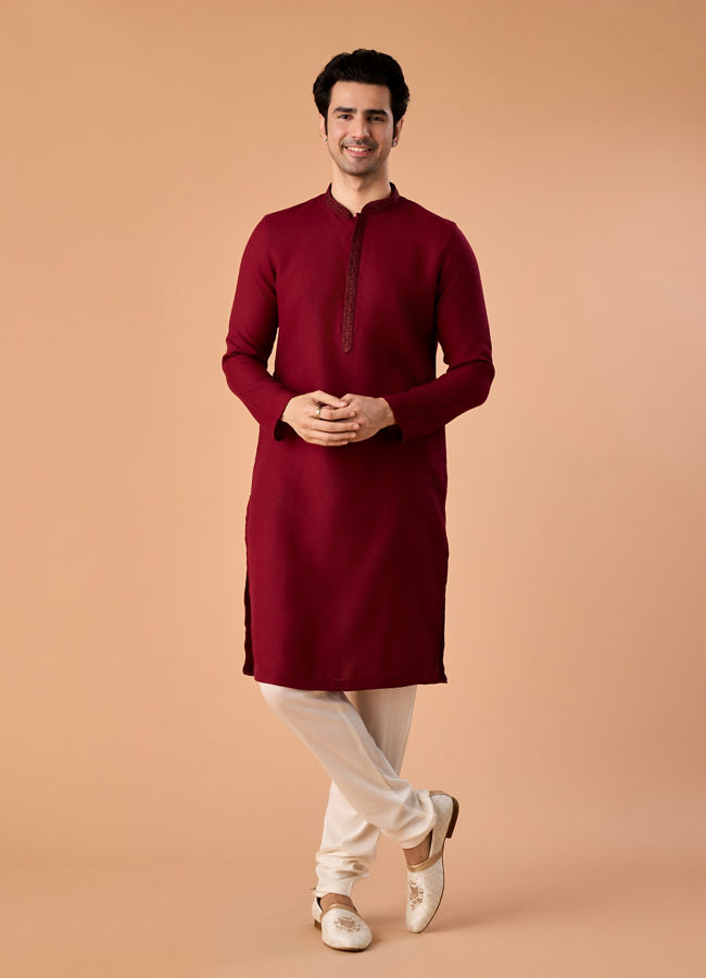 Manyavar Men Maroon Majesty Kurta Pajama Set
