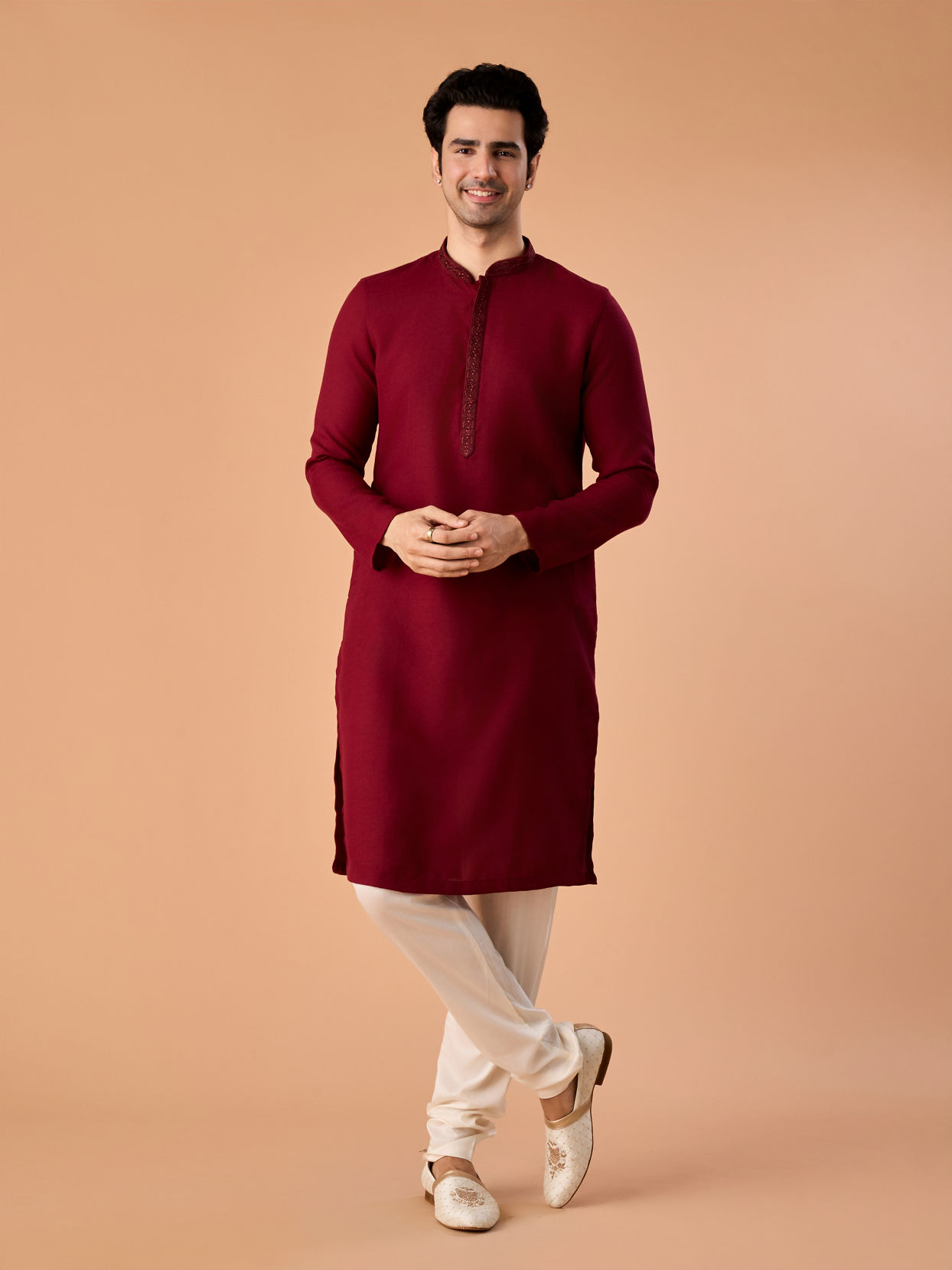 Manyavar Men Maroon Majesty Kurta Pajama Set