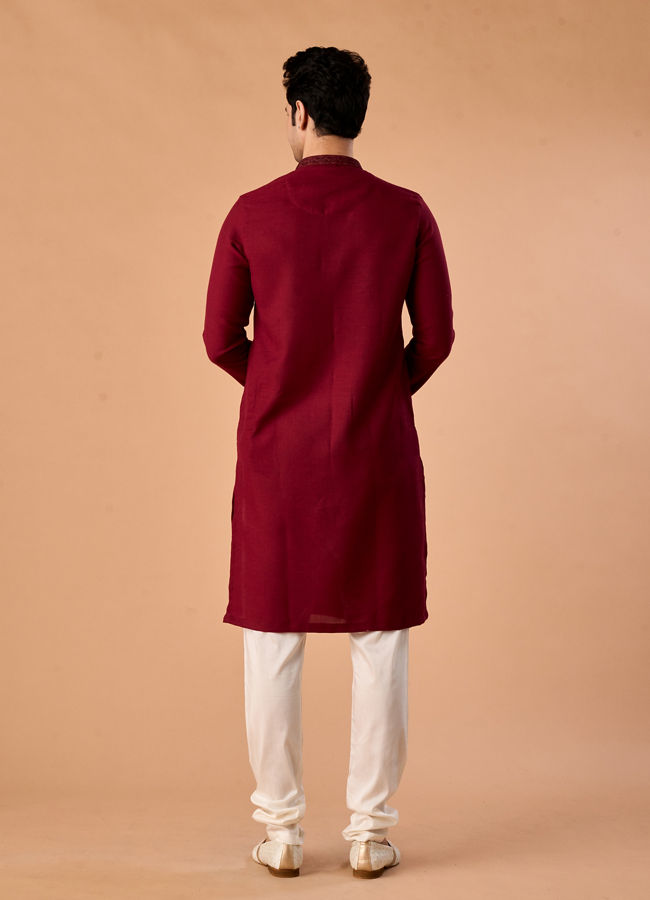 Manyavar Men Maroon Majesty Kurta Pajama Set