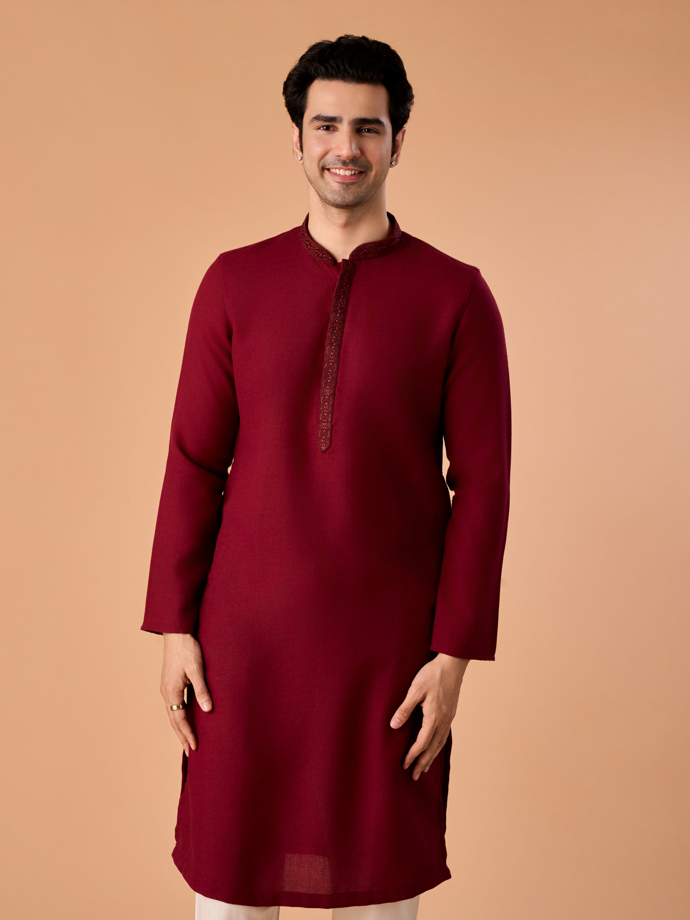 Manyavar Men Maroon Majesty Kurta Pajama Set