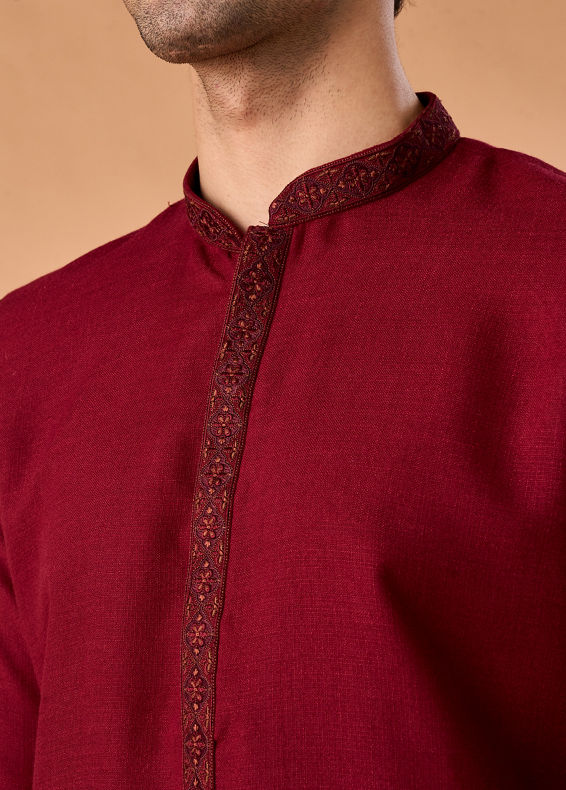 Manyavar Men Maroon Majesty Kurta Pajama Set