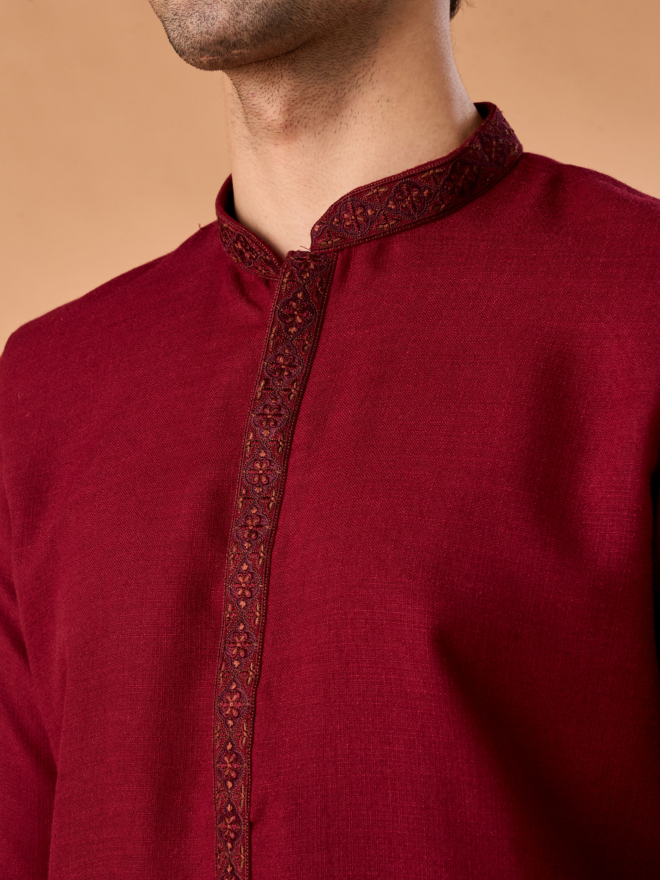 Manyavar Men Maroon Majesty Kurta Pajama Set