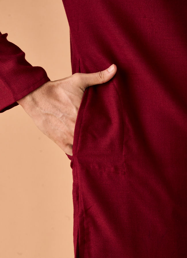 Manyavar Men Maroon Majesty Kurta Pajama Set