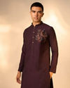 Manyavar Men Purple Silk Kurta Pant with Embroidery