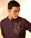 Manyavar Men Purple Silk Kurta Pant with Embroidery