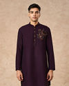 Manyavar Men Purple Art Silk Kurta Pant with Embroidery