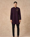 Manyavar Men Purple Art Silk Kurta Pant with Embroidery