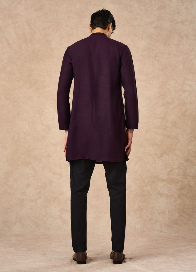 Manyavar Men Purple Art Silk Kurta Pant with Embroidery