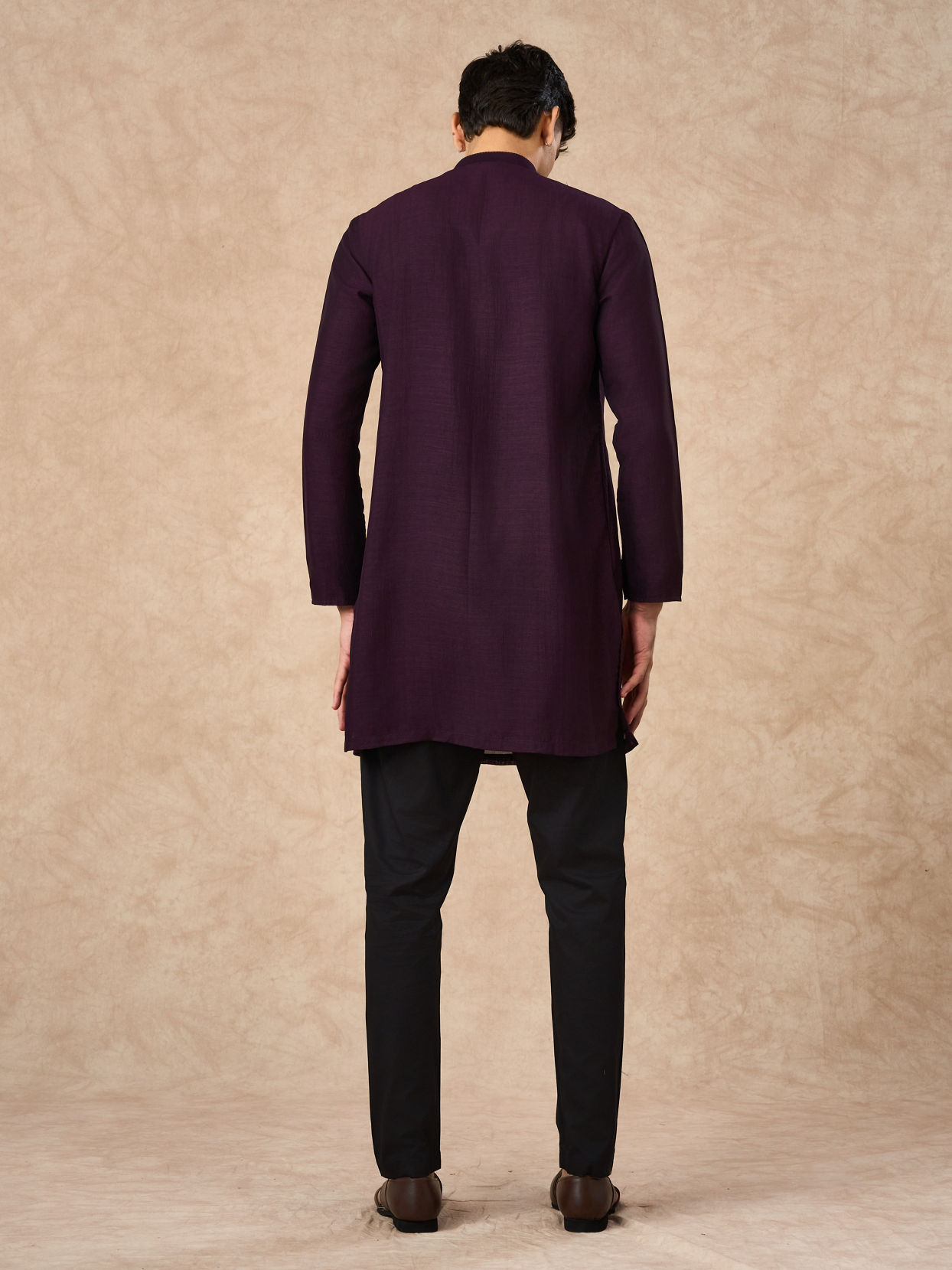 Manyavar Men Purple Art Silk Kurta Pant with Embroidery
