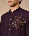 Manyavar Men Purple Art Silk Kurta Pant with Embroidery