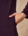 Manyavar Men Purple Art Silk Kurta Pant with Embroidery