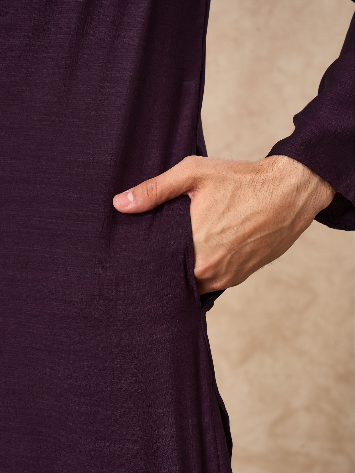 Manyavar Men Purple Art Silk Kurta Pant with Embroidery