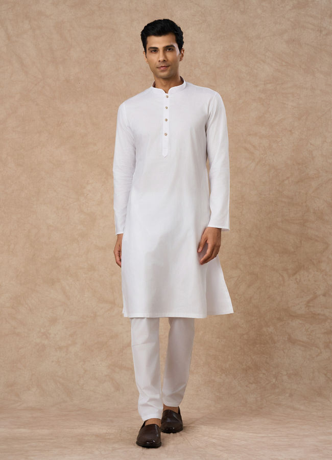 Manyavar Men White Cotton Kurta Pajama
