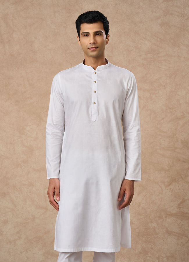 Manyavar Men White Cotton Kurta Pajama